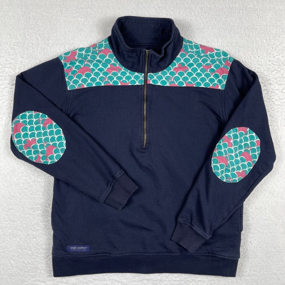 Simply Southern Sweatshirt Womens Medium Blue 1/4 Zip Pullover Travel Vacation